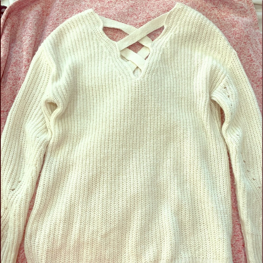 White sweater - criss cross back - Junior Medium